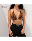 SHUJIN 2019 Leopard Print Bralette camiseta sin mangas Crop Top Metal Ring verano Halter espalda descubierta Palma Bra mujeres S