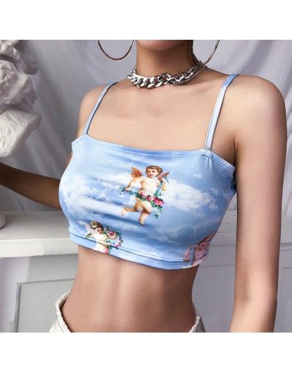 2019 nueva moda mujer camisola Sling chaleco sin mangas hombro frío el ángel de Cupido imprimir camisa corta Mujer verano