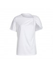 TWOTWINSTYLE Camiseta básica acanalada para mujeres de manga corta de gran tamaño Irregular blanco camisetas de moda de verano 2