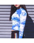 2019 vintage ins caliente azul cielo blanco nubes patrón estampado Delgado manga larga malla mujeres corta Camiseta mujer sexy
