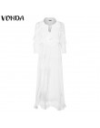 VONDA verano Sexy vestido de encaje blanco 2019 mujeres cuello pico punto asimétrico dobladillo vestido bohemio Vestidos de vaca