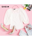 SHEIN Puff manga sólida entallada camiseta elegante cuello cuadrado manga 3/4 2019 verano Camisetas modernas señora mujeres llan
