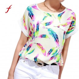 Camiseta femenina de chifón de plumas de mujer camiseta Casual de manga corta suelta XL ropa de mujer Tops de verano de moda par