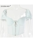 Julisa MO Sexy corsé de cuello en V parte superior de la cosecha mujeres moda volantes cremallera verano camiseta 2019 ropa de p