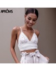 Aproms encaje blanco con Crochet Camisole Cami verano de las mujeres sin respaldo arco corbata de tanque Tops Streetwear moda 20
