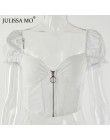 Julisa MO Sexy corsé de cuello en V parte superior de la cosecha mujeres moda volantes cremallera verano camiseta 2019 ropa de p