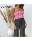 JaMerry Sexy strapless ruffle tanques de cultivo cami top verano vacaciones playa encaje sólido mujeres Camiseta corta parte sup