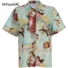 Camiseta con Ángel estampado coreano HEYounGIRL mujer media manga Vintage camiseta para mujer cuello vuelto Harajuku camiseta mu