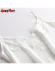 Garemay Sexy con encaje camisola de seda para mujer Spaghetti Correa camiseta sin mangas de verano de las señoras blanco encaje 