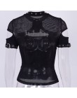 Goth Dark Grunge elegante negro camisetas estilo gótico Punk ahueca hacia fuera malla verano camiseta estética Patchwork Sexy mo