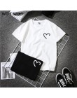 WOTWOY divertido corazón estampado verano camiseta mujer negro blanco camiseta femenina algodón 2018 novedad camiseta mujer Hara