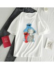 Camisetas divertidas de verano para mujer con estampado de dibujos animados simples Harajuku ocio suelto negro blanco camiseta c
