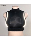 Nibber verano reflectante negro sin mangas crop superior mujeres camiseta 2019 moda Casual Active Wear señoras Street sports lei
