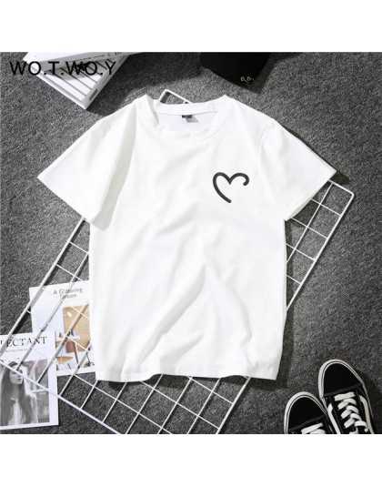 WOTWOY divertido corazón estampado verano camiseta mujer negro blanco camiseta femenina algodón 2018 novedad camiseta mujer Hara