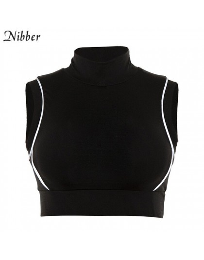 Nibber verano reflectante negro sin mangas crop superior mujeres camiseta 2019 moda Casual Active Wear señoras Street sports lei
