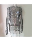 2019 verano diamantes malla Patchwork Vestidos Mujer Crochet ahuecado fuera de strass manga larga fiesta ver a través de Wrap Mi