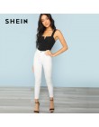 SHEIN negro v-cut frente Bodysuit correas sexis Plain Skinny mono sin mangas mujeres otoño elástico minimalista Bodysuits