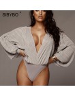 Sibybo Deep v-cuello Patchwork Sexy Bodysuit moda mujer manga larga suelta mujer mono Casual otoño mono 2019