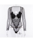 Gran oferta de malla de encaje traje de cuerpo de Mujer Transparente sexy catsuit de manga larga mono 2019 bralette bodys