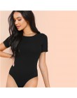 SHEIN negro minimalista sólido forma de montaje Bodysuit Casual cuello redondo de manga corta ajustado Bodysuit mujeres verano c