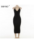 Sibybo Spaghetti Strap Backless Sexy Bodycon vestido sin mangas cuello en V verano vestido largo sin espalda playa Casual mujere