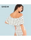 SHEIN White Ruffle capas cuello a cuadros de los hombros sin mangas Bodysuit verano Mujer Moderna señora Casual mujeres Bodysuit