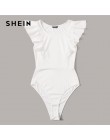 SHEIN Ruffle Armhole sólido Bodysuit blanco sólido verano sin mangas cuello redondo Mujer ropa 2019 body ajustado sexy
