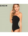 SHEIN negro Sexy cintura media ajustados mujeres Bodysuits 2018 fiesta de verano salir Delgado ajustado liso sin mangas body sin