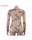 Criptográfico Body de malla transparente Bodycon trajes Sexy Slim mujeres de manga larga tops con letra impresa de cuerpo ropa