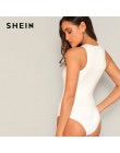 SHEIN Delgado ajustado sólido Bodysuit blanco Sexy elástico sin mangas Mediados de cintura Delgado Bodysuits elegante sólido muj