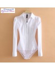 Elegante Bodysuits mujer Oficina señora blanco Body Shirt Blusa de manga larga cuello vuelto blusas ropa femenina 2019