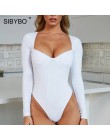 Sibybo Ribbed manga larga Sexy Bodysuit mujer otoño moda cuello en V Skinny mujeres mamelucos sólido Casual Bodysuit mono 2019
