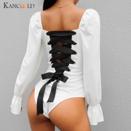 KANCOOLD Jumpsuit moda chica mujer manga larga Baddage Bodysuit Sexy básico sólido fiesta squard neck nuevo mono sexy 2019j4