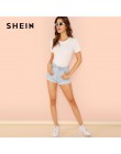 SHEIN blanco minimalista Oficina señora ropa de trabajo forma sólida ajuste cuello redondo manga corta Skinny Bodysuit verano mu
