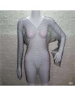 2019 verano diamantes malla Patchwork Vestidos Mujer Crochet ahuecado fuera de strass manga larga fiesta ver a través de Wrap Mi
