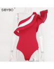 Sibybo Sexy Red volantes Bodysuit Combinaison Femme Off The Shoulder ceñido mameluco mujer verano corto mono