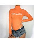 Waatfaak algodón de alta cintura de manga larga Bodysuit mujeres cuello alto Bodysuit naranja ceñido carta impresa otoño Sexy mo