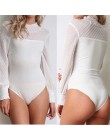 Bodysuits de encaje ajustados de chifón sólido Sexy para mujer 2018 primavera otoño manga larga ceñido al cuerpo de retazos para