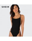 SHEIN negro Strappy Backless Sexy Bodysuit cuello redondo cintura baja sin mangas flaca 2019 mujeres verano fiesta monos para cl