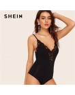 SHEIN hundiendo encaje Cami mono negro de verano de las señoras cuello en V Sexy Mediados de cintura sin mangas para las mujeres