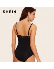 SHEIN hundiendo encaje Cami mono negro de verano de las señoras cuello en V Sexy Mediados de cintura sin mangas para las mujeres