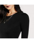 SHEIN Skinny Sexy Bodysuit sólido manga larga Camiseta Bodysuit negro de media cintura cuello redondo otoño Casual Bodysuit para