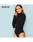 SHEIN negro Oficina señora elegante de cuello alto de punto de brezo Delgado sólido mediados de la cintura Bodysuit 2018 otoño C