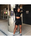 Hugcitar manga larga cremallera cuello alto elástico sexy crop tops shorts 2 piezas 2018 verano otoño moda mujer casual deportes