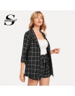 Sheinder negro y blanco Plaid chaquetas con muescas con auto Tie cintura Shorts mujeres dos piezas conjuntos 2019 elegante 2 pie