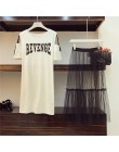 Conjunto de 2 piezas 2019 verano Camiseta de algodón largo sin tirantes para mujer + conjunto de falda transparente de malla par