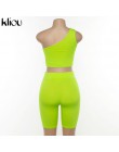 Kliou Verano de 2019 mujeres neón color conjunto de dos piezas de hombro hueco top elástico pantalones cortos de cintura alta de