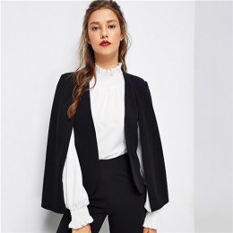 SHEIN Poncho negro Oficina señora Streetwear Cloak abierto Blazer frontal 2018 otoño elegante mujer ropa de trabajo mujer Abrigo