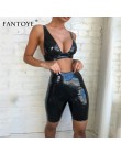 Fantoye Pu cuero Sexy Club ceñido conjunto de 2 piezas para mujeres otoño sin mangas Crop Top y Shorts entrenamiento conjunto de