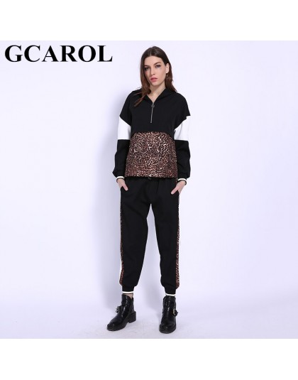 Camiseta de mujer de Primavera de 2019 con 2 piezas, sudadera con empalme de leopardo, pantalones de longitud hasta el tobillo, 